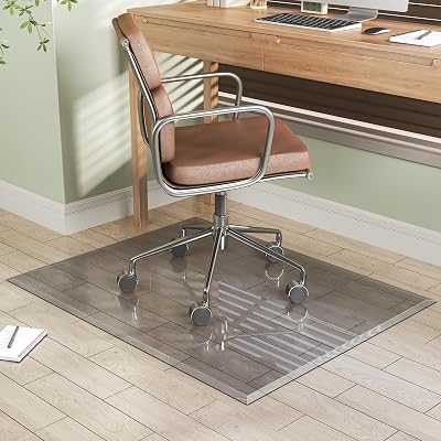 [Tempered Glass] 40x30 Beveled Edge Glass Chair Mat with Polished Edge Clear Office Chair Mat, Glides Smoothly, Suitable for Carpet or Hardwood Floors Grey