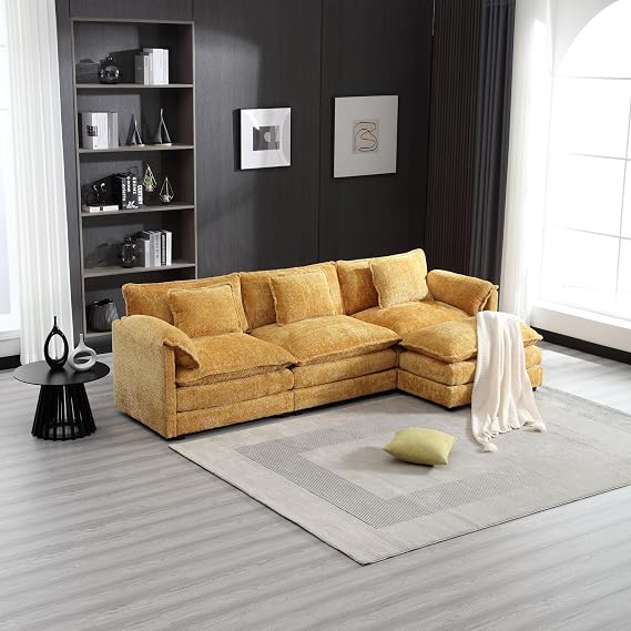 112" Oversized Sectional Sofa Cloud Couch for Living Room, Chenille L Shaped Couch, Comfy Modular Sofa Sleeper with Moveable Ottoman Foam