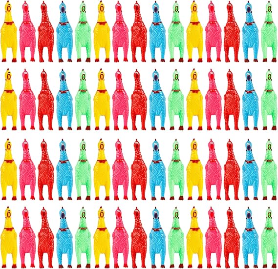 60 Pcs 6 Inch Rubber Screaming Chickens Bulk Multicolor Squeaky Rubber Chicken Novelty Toys for Adults Party Prank Favors Dogs Pets Family Game (Color Set 1)