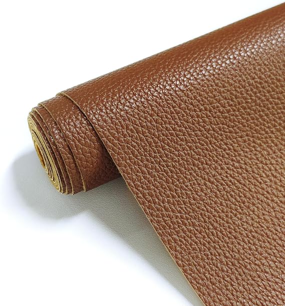 Faux Leather Fabric Waterproof Upholstery Fabric for Sewing Brown | 30x137cm Grained Faux Leather Fabric Soft Leatherette Pleather Vinyl Roll for Bags DIY Crafts Shoes Fashion Accessories