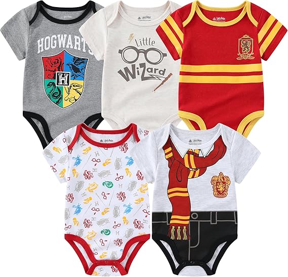 WARNER BROS Harry Potter Baby Boys 5 Pack Bodysuit for Newborn and Infant
