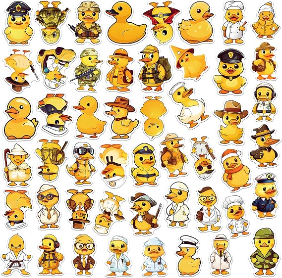 50pcs Cute Yellow Duck Stickers for Kids, Vinyl Cartoon Bottle Sticker | Waterproof Animal Graffiti Stickers for Scrapbooking, Journals, Guitar, Skateboard, Laptop, Bicycle and Car Helmet