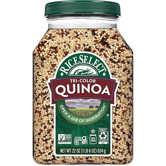 RiceSelect Tri-Color Quinoa, Blend of White, Red and Black Quinoa, Gluten-Free, Kosher, Non-GMO, 22oz Jar (Pack of 1)