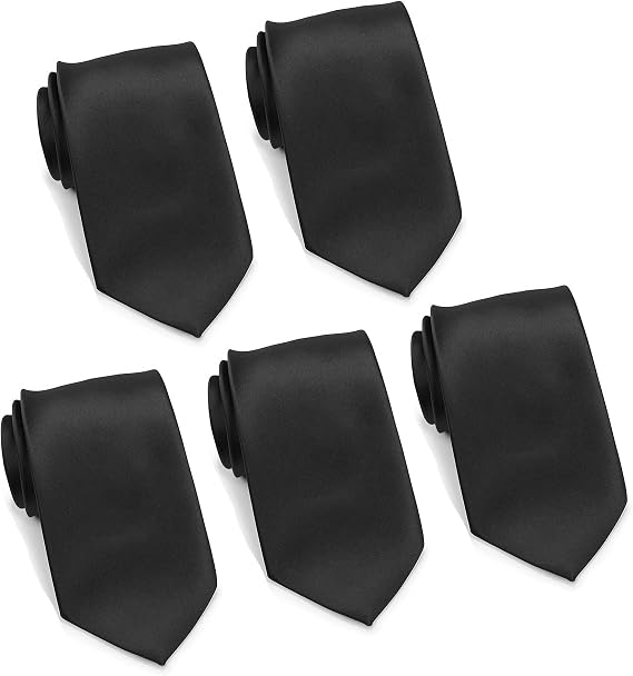 FOMANN Mens Formal Tie Wholesale Lot of 5 Mens Solid Color Wedding Ties 3.5" Satin Finish