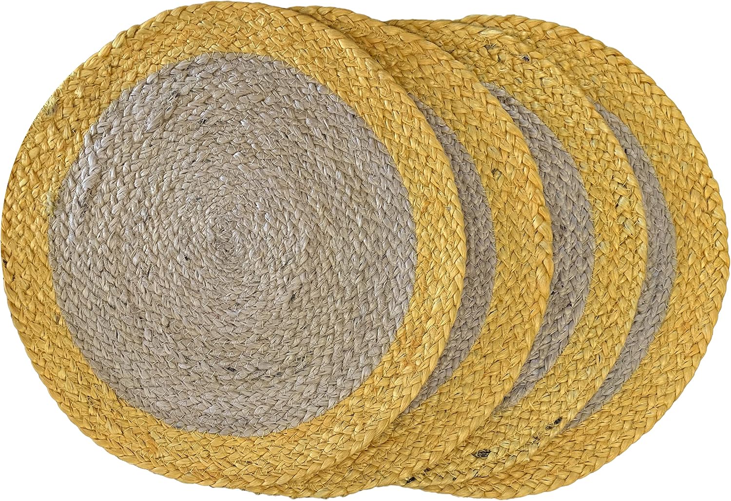100% Jute Hand Braided Placemat Set of 6 Rustic Vintage Farmhouse Table top & Dining Table Round Placemat for Parties (14” Diameter, Natural /Ochre) Set of 6
