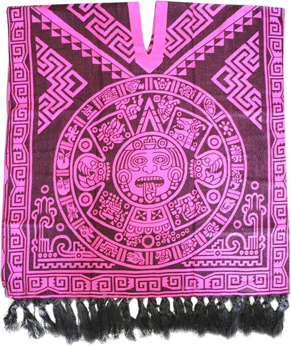 Del Mex Hand Woven Mexican Shawl Poncho Gaban Aztec Calendar