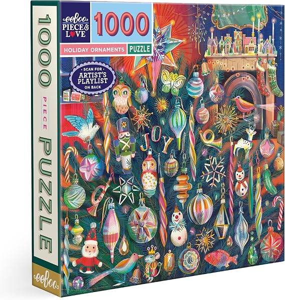 eeBoo Holiday Ornaments 1000 Piece Square Puzzle, 23" x 23" Christmas Theme