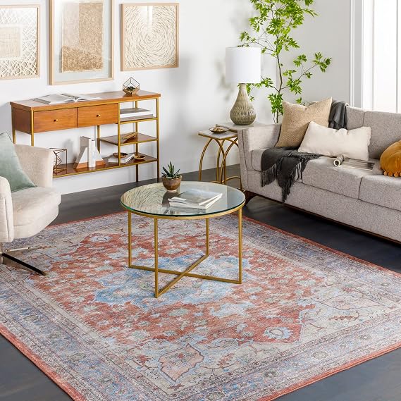 Surya Alanya Vintage Persian Printed Washable Area Rug,8'10" x 12',Dark Brown