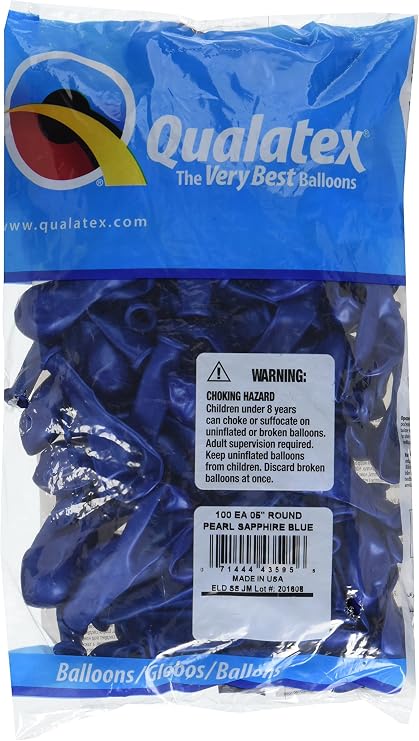 Qualatex 43595 Pearl Sapphire Latex Balloons, 5", Blue, Pack of 100