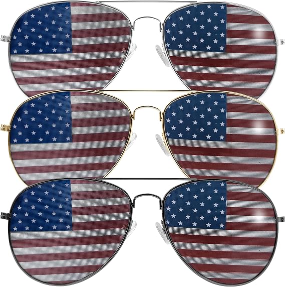 JOYIN 3 Pcs July 4th American Flag Sunglasses, Fourth of July Patriotic Sunglasses with Gold Silver and Black Frame, Red White Blue American Glasses for 4th of July Accessories, Party Favor