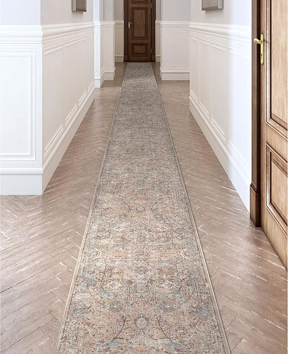Well Woven Asha Collection Elegant Ivory & Blue Oriental 3x25 Runner Rug Perfect for Hallway or Staircase Ideal for High-Traffic Areas with Vintage-Inspired Low Pile