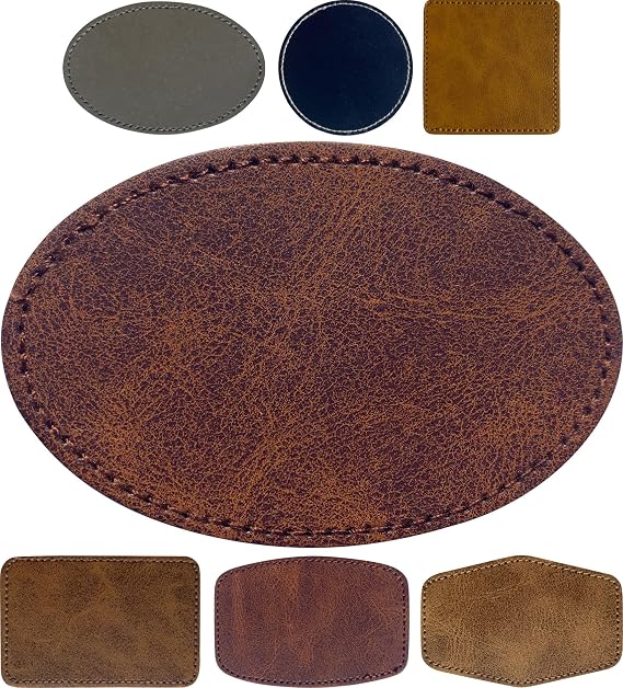 Oval Laser Engraving Leatherette Patchs Iron-on Hats/Caps/Beanie/Backpack,30 Pcs Chestnut Brown Faux Leather Patch/Sheets with Heat Press Adhesive(3 inch2 inch)