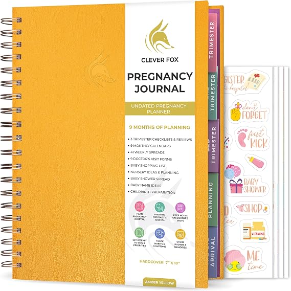 Clever Fox Pregnancy Journal, Expecting First Time Mom Planner Amber Yellow