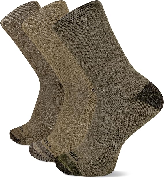 Merrell Unisex Adult Men's and Women's Wool Everyday Hiking Crew Socks - 3 & 6 Pairs - Cushioned Moisture Wicking