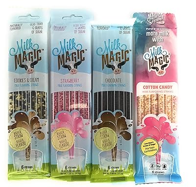 Milk Magic - 4 flavors - Strawberry, Cotton Candy, Chocolate and Cookie & Cream 24 Straws
