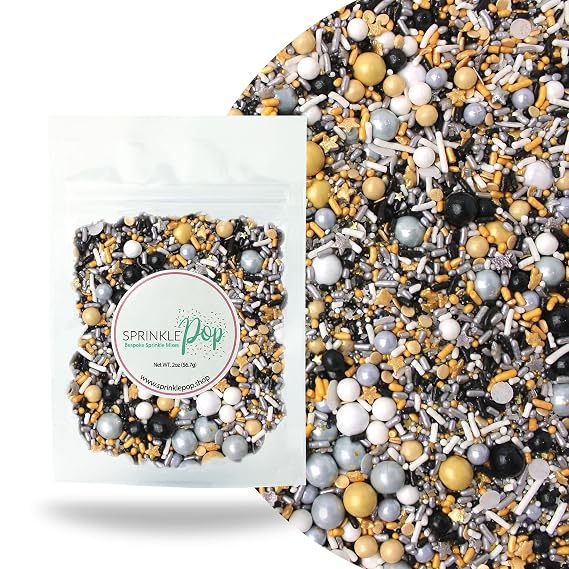 Sprinkle Pop Meet Me At Midnight Sprinkle Mix, Black Gold White Silver, 2oz