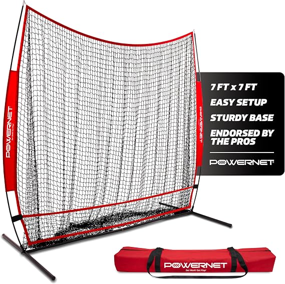 PowerNet 7x7 Full Mouth Baseball Net, Portable Large Mouth Batting Net, Outdoor Softball & Baseball Batting Practice Training Equipment