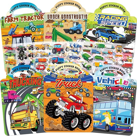 Elfew 6 Pack Car Sticker Books for Kids Ages 2-4, Reusable Sticker Books