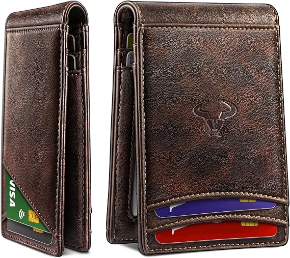 BULLIANT Slim Magnetic Leather Pocket Wallet Bill Holder 10Cards For Men