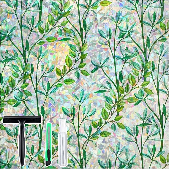 rabbitgoo Window Privacy Film Rainbow, Green Foliage, 17.5" x 78.7"