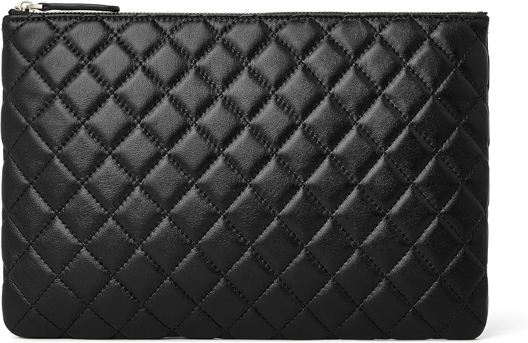 DORIS&JACKY Oversize Clutch Purse for Women Quilted Hand- Carry Evening Bag | Soft Lambskin Unisex iPad Case Protector, Designer Slim Handheld Envelop Phone Pouch for Date Evening Party Wedding Daily