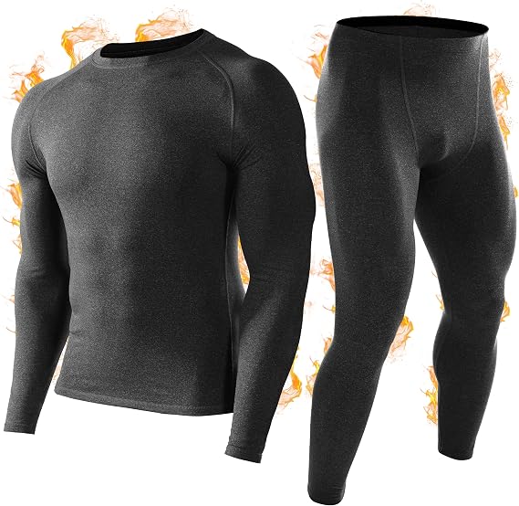 Roadbox Thermal Underwear for Men: Fleece Lined Long Johns Base Layer Ski Thermals Top and Bottom Set