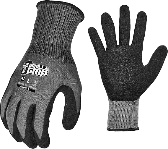Gorilla Grip Precision Grip Work Gloves, Small, 1 Pair, Gray | Nylon knit with nitrile coating, A1 cut resistance and touchscreen fingers for wet or oily tool handling