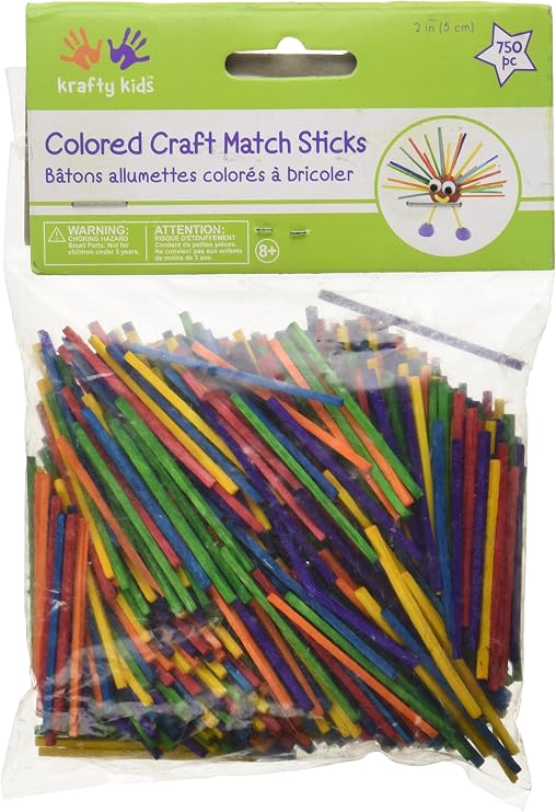 Krafty Kids 131134 CW525 Craftwood Colored Craft Match Sticks, 2in, 750-Piece