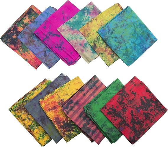 Knitsilk Women's Recycled Pure Silk Abstract Print Scarf Set, Multicolor Square Scarves, 36 x 36 Inches, Lightweight Fashion Accessories, Pack of 12