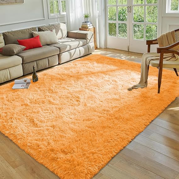 MOONLIGHT20015 Rugs Living Room Large 200x290 CM – Fluffy Ochre Area Rugs for Bedroom, Hallway, Lounge – Modern Super Soft Thick Pile Non Slip Non-Shedding Shaggy Rug