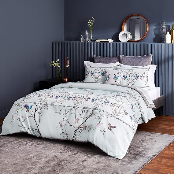 Ted Baker Highgrove 2-Piece Cotton Sateen Comforter Set w/Shams, Flower Design, 68W x 88L, Twin, Mint Green