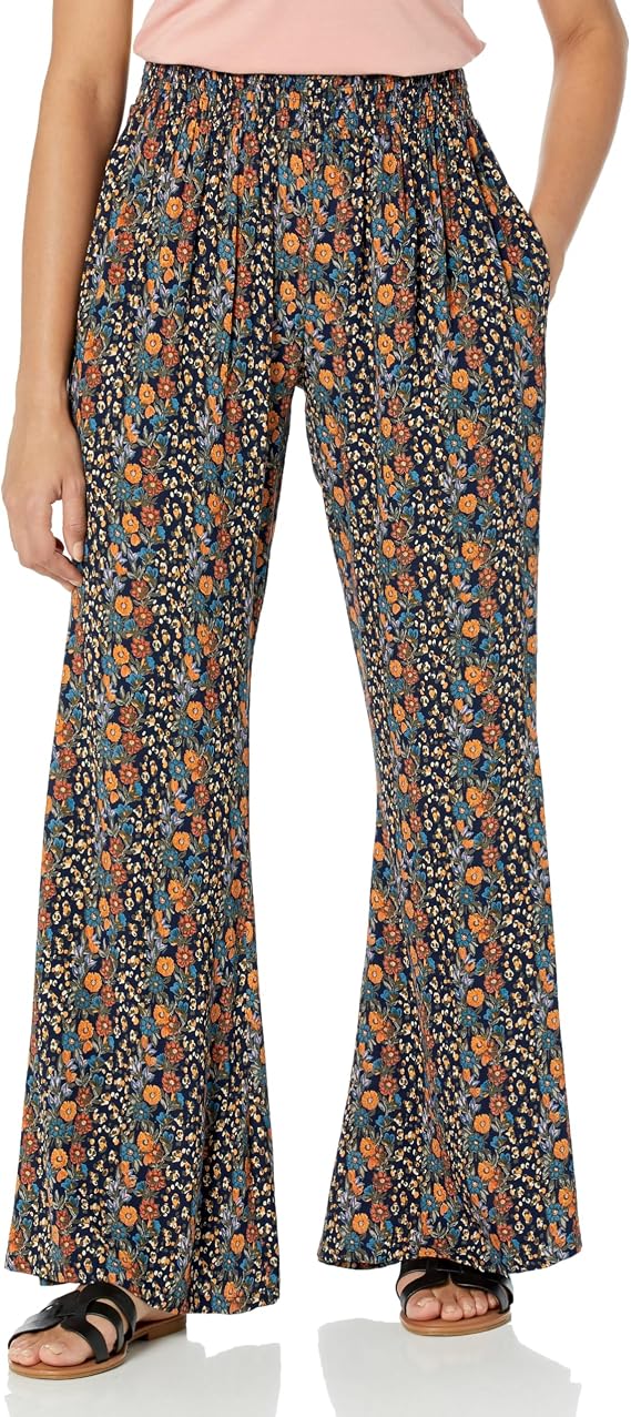 Angie Women's Angie Women's Flare Leg Smocked Waist Printed Pants