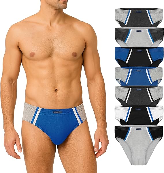 BRUBAKER Pack of 7 Men's Sports Briefs - Coloured Briefs Made of Cotton