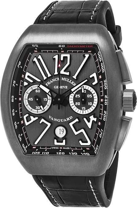 Franck Muller Vanguard Mens Automatic Date Chronograph Titanium Face Black Rubber Strap Watch V 45 CC DT TT BR.NR