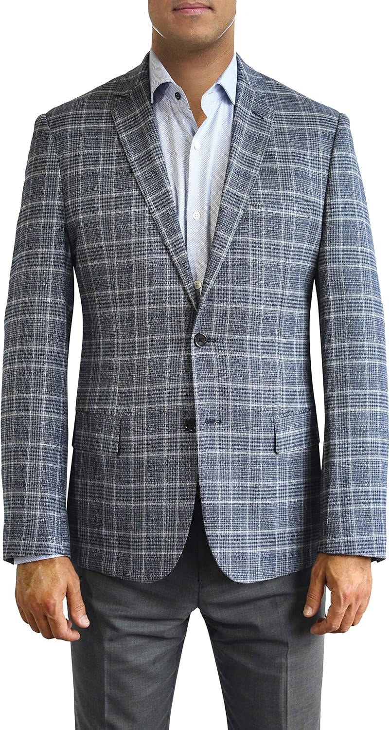 Blue and White Plaid Two Button Jacket