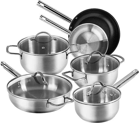 Karcher Jovita Stainless Steel Cookware Induction Saucepan Set Pots with Glass Lids/Pan/Saucepan 10 Piece