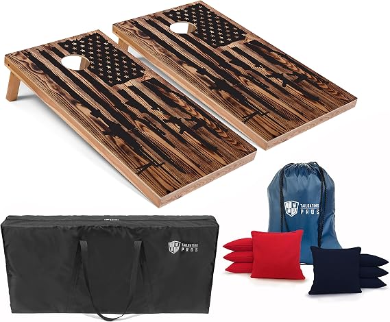 Tailgating Pros American Themed Lightweight Corn Hole Board Set w/Bean Bags and Carrying Case - 4'x2' Cornhole Toss