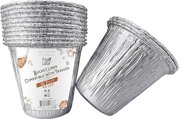 (20 Pack) Grease Bucket Liner Compatible with Traeger Grills BAC459 l Fits Ranger, Scout, PTG Mini Grease Buckets l Disposable Aluminum Foil