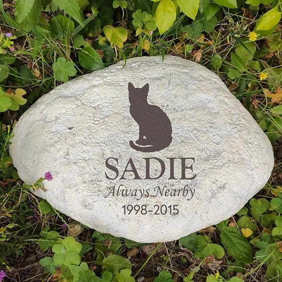 Personalized Cat Memorial Stone - Laser Engraved Custom Cat Grave Marker Headstone Tombstone Plaque, Pet Loss Gift