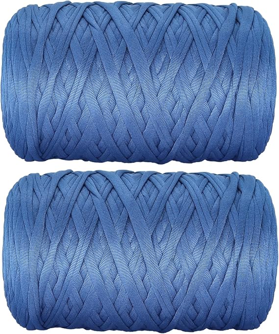 2 PCS 800g T-Shirt Yarn Elastic Fabric Crochet for DIY Knitting, 260 Yards Spaghetti Thick Knitting Yarn for Hand DIY Bag Basket Cushion Crocheting Projects,Home Decor (Blue)