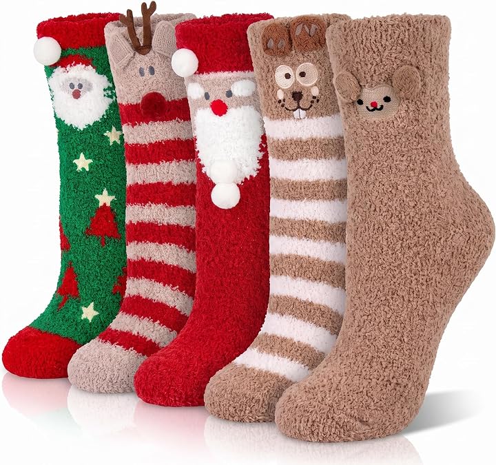 YSense Fluffy Fuzzy Socks for Women, Cute Animal Cat Paw Socks