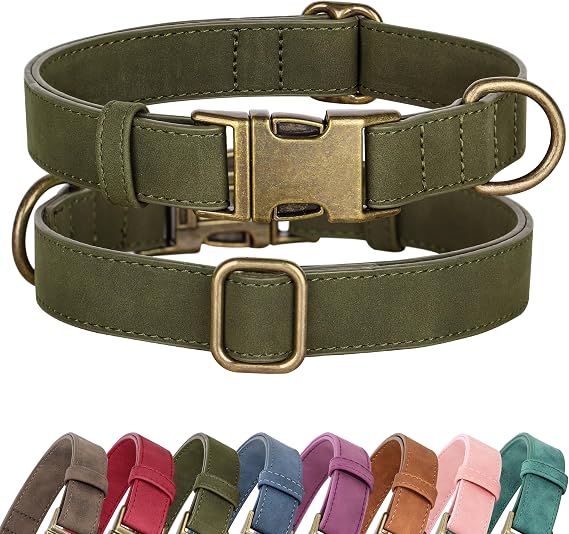 Didog Soft PU Leather Dog Collar for Medium Dogs, Quick Release,DarkGreen M | Comfort for Daily Walking, Stylish for Fashion Coordination, Metal Buckle & D-Ring, Easy Wipe Clean, Adjustable Neck 14-18"