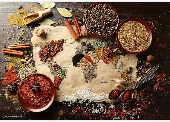 wall26 - Map of World Made from Different Kinds of Spices on Wooden Background - Removable Wall Mural Self-Adhesive Large Wallpaper - 66x96 inches