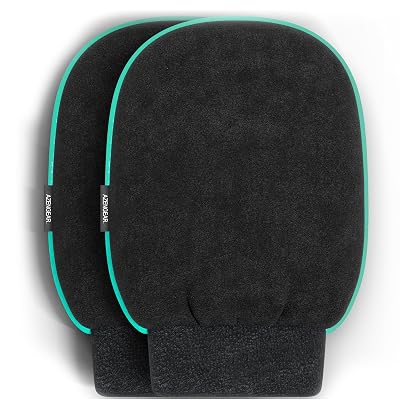 aZengear Deep Exfoliating Glove 2 Pack, Body Scrub Korean Mitt, Kessa Washcloth for Dead Skin, Spray Tan Removal, Keratosis Pilaris, Pore Cleansing, Viscose Natural Fibre