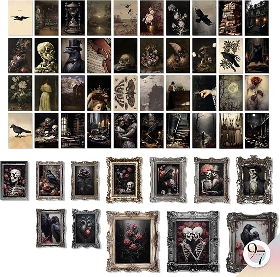 97 Decor Romantic Gothic Wall Art - Goth Wall Decor, Floral Gothic Decoration For Bedroom, Goth Wall Art Prints, Dark Raven Skull Poster