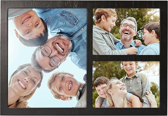 Collage Picture Frame for Wall with 3 Openings Frames for 8 by 10 Photo | Two 5X7, Made of High Definition Glass for Family Wall Hanging or Tabletop Picture Frame Decor
