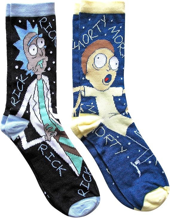 RICK AND MORTY Character Men's Crew Socks 2 Pair Pack Shoe Size 6-12