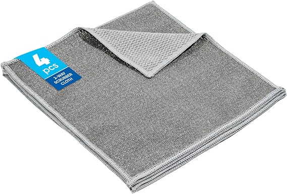 Microfiber Wholesale Scrubber Cloths (4 Pack, Large 10"x10") Scrub Without Scratching, Safe for Non-Stick, Stainless & Glass Two-Sided Dish Scrubbing Cloths for Pots, Pans & Big Jobs