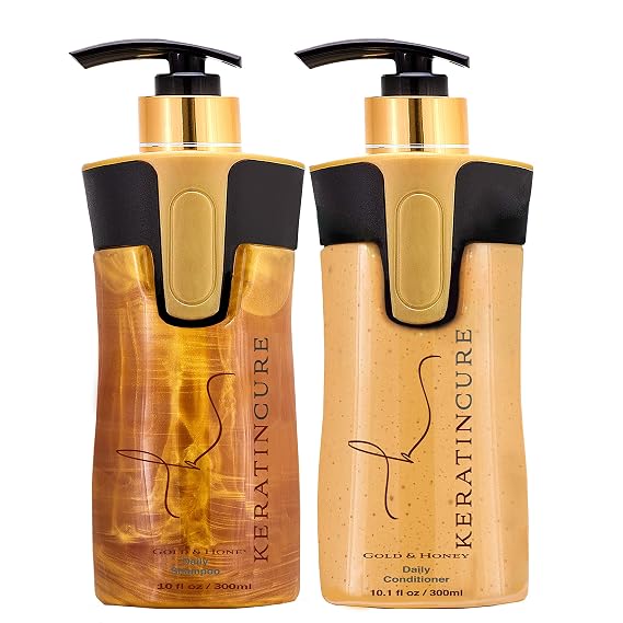 Keratin Cure Gold & Honey 2 Piece Hair Care Sulfate Free Shampoo, Conditioner for Repair Moisturize with Protein & Organic Extracts for keratin treated hair (300ml/ 10 fl oz)