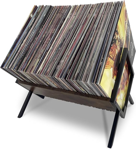 Vinyl Record Storage Holder - 12 inches 70 Album Holder Display Stand - Book and Record Album Storage - Album and LP Storage Organizer … (Wood)